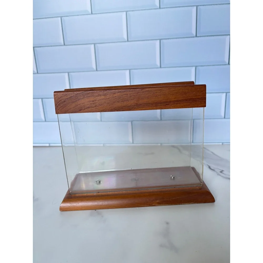 Dolphin Genuine Teakwood Lucite Napkin Holder Mid Century Modern MCM Thailand